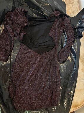 Shimmery Deep Plum Long Sleeve Mini Dress
